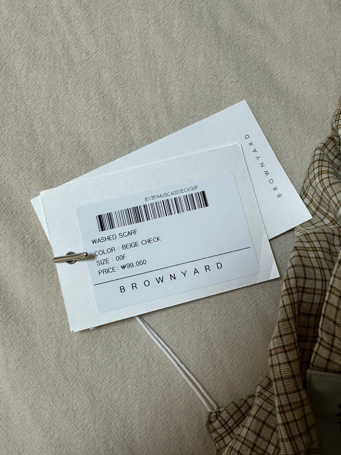 브라운야드 워시드 스카프 베이지 체크 상품이미지4