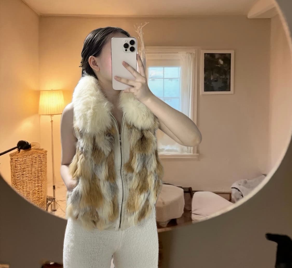 빈티지 붉은 여우털 원색 조끼베스트 상품이미지1