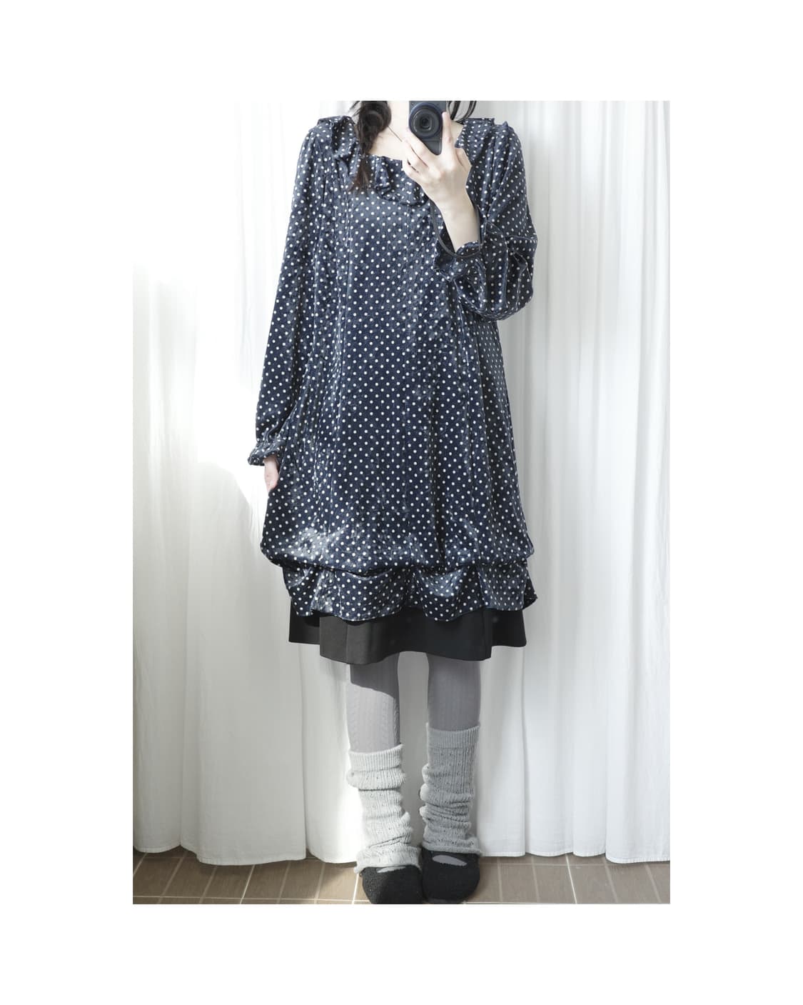 Navy dot velvet one-piece 상품이미지2