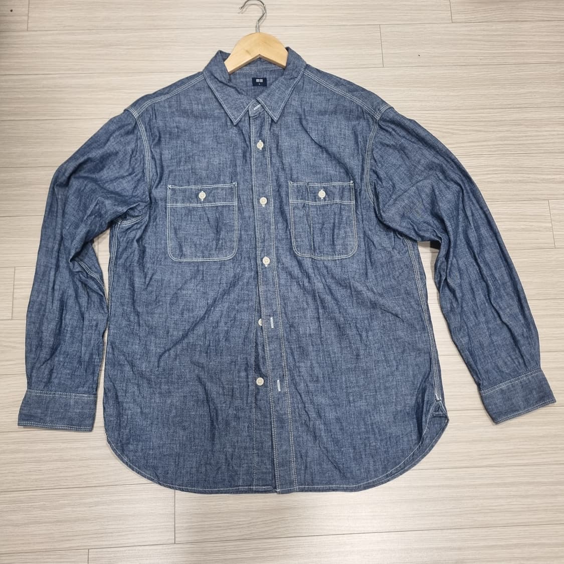 유니클로 샴브레이 오버셔츠 L 67블루 상품이미지6