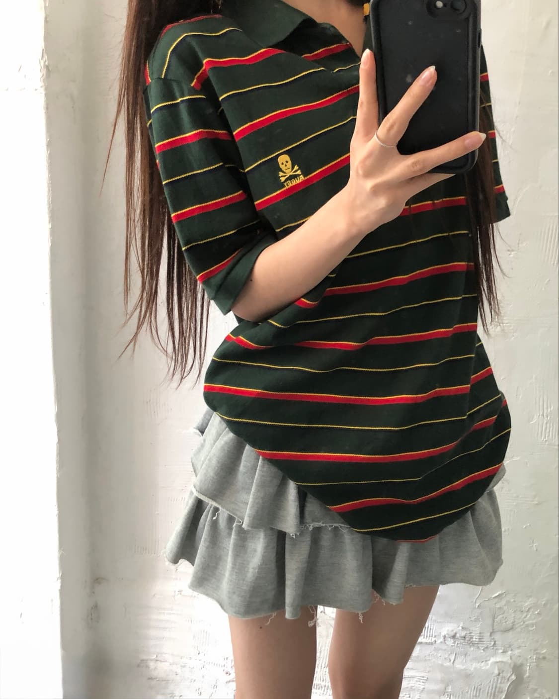 Polo 폴로 랄프로렌 럭비라인 그린 스트라이프 스컬 로고 PK 카라티셔 상품이미지7