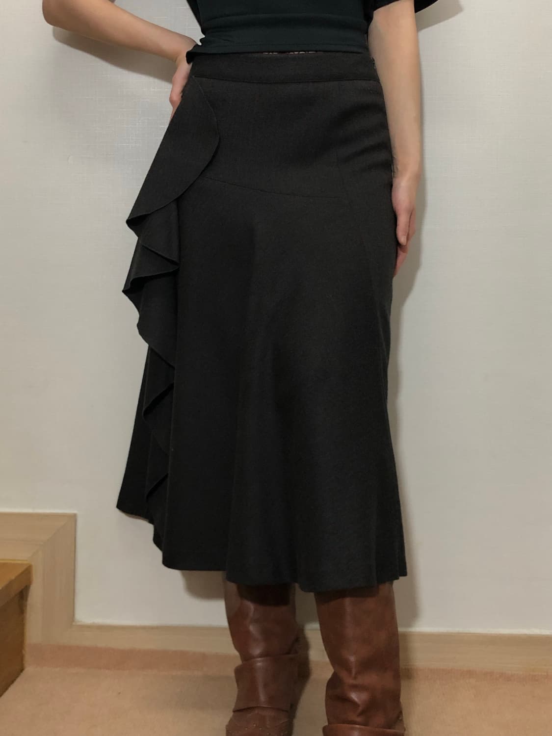 빈티지 그레이 핀 스트라이프 러플 스커트 상품이미지4