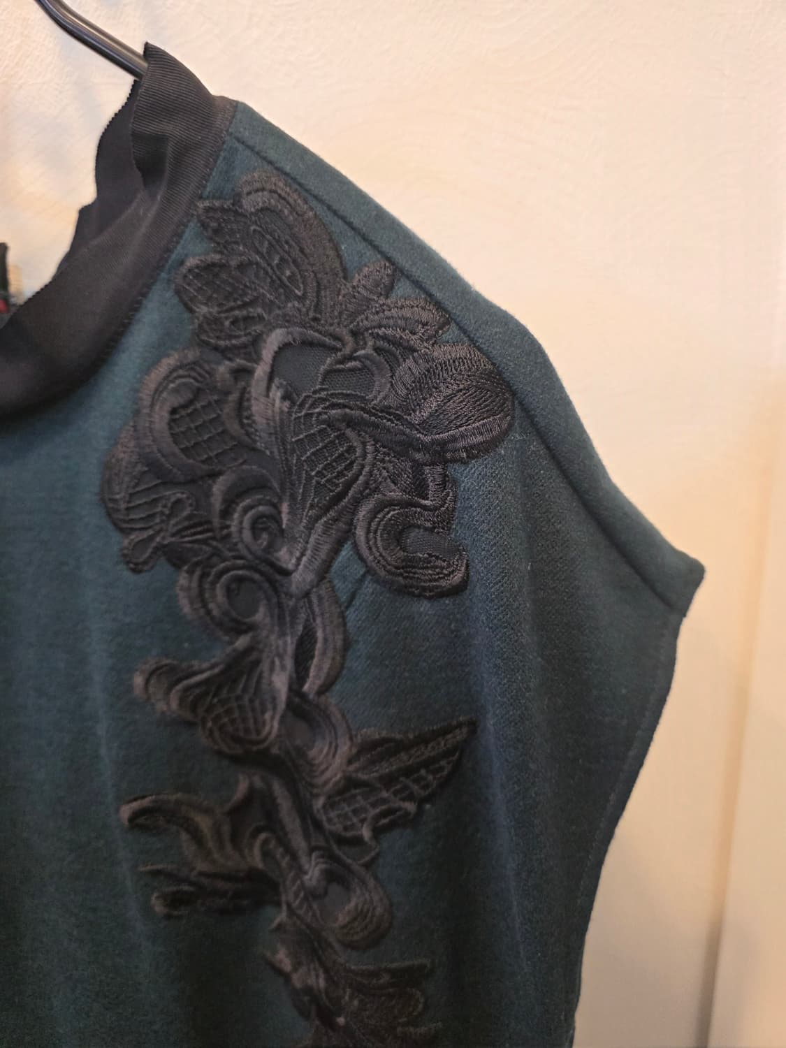 데코 블랙 레이스 장식 그린 박스원피스 상품이미지4