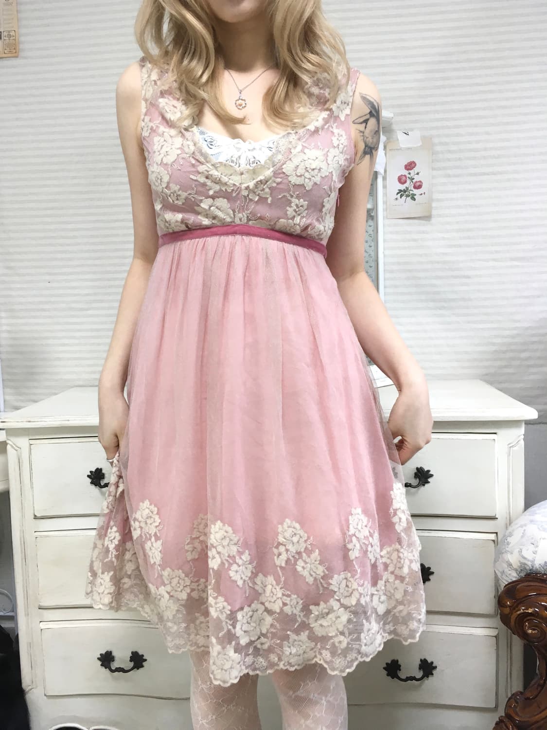 블루걸 블루마린 핑크 레이스 원피스 상품이미지1