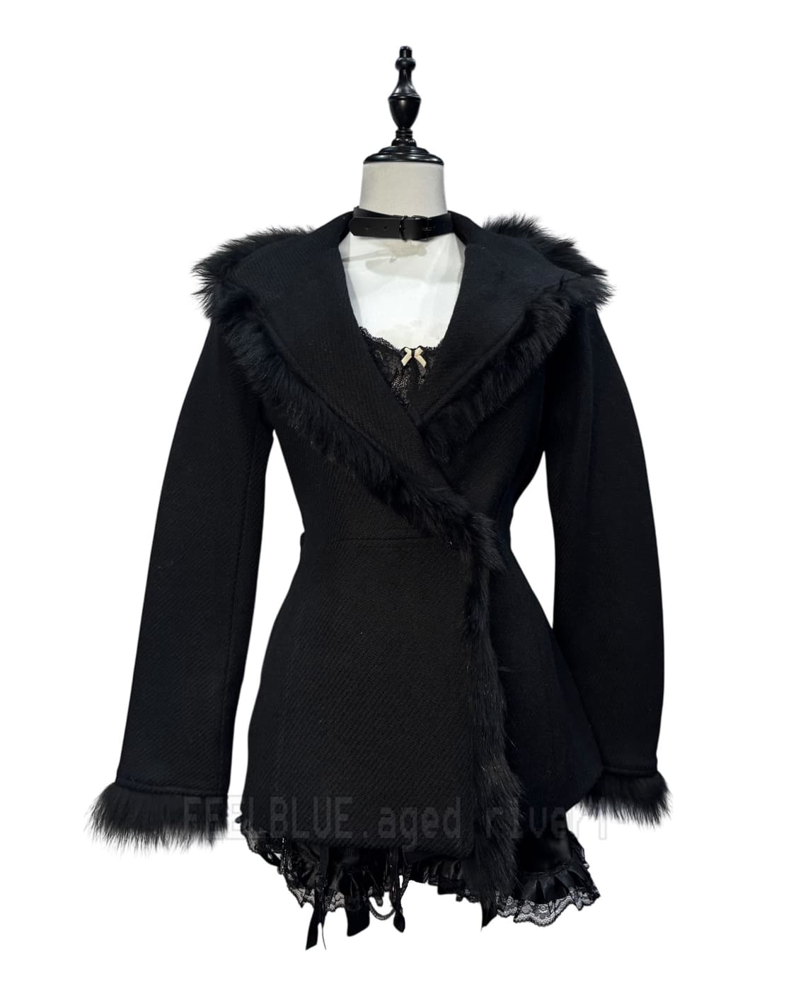 Fur-trimmed Wool Coat, Corset 2pcs set 상품이미지4