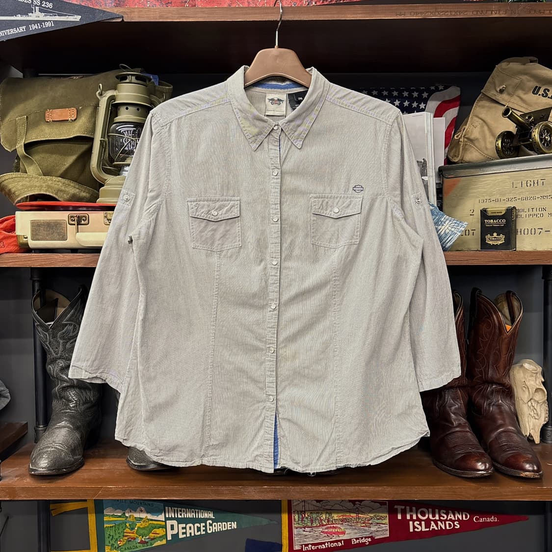 00s 할리데이비슨 우먼스 Y2K 비즈 레터링 1903 롤업셔츠 N120 상품이미지1