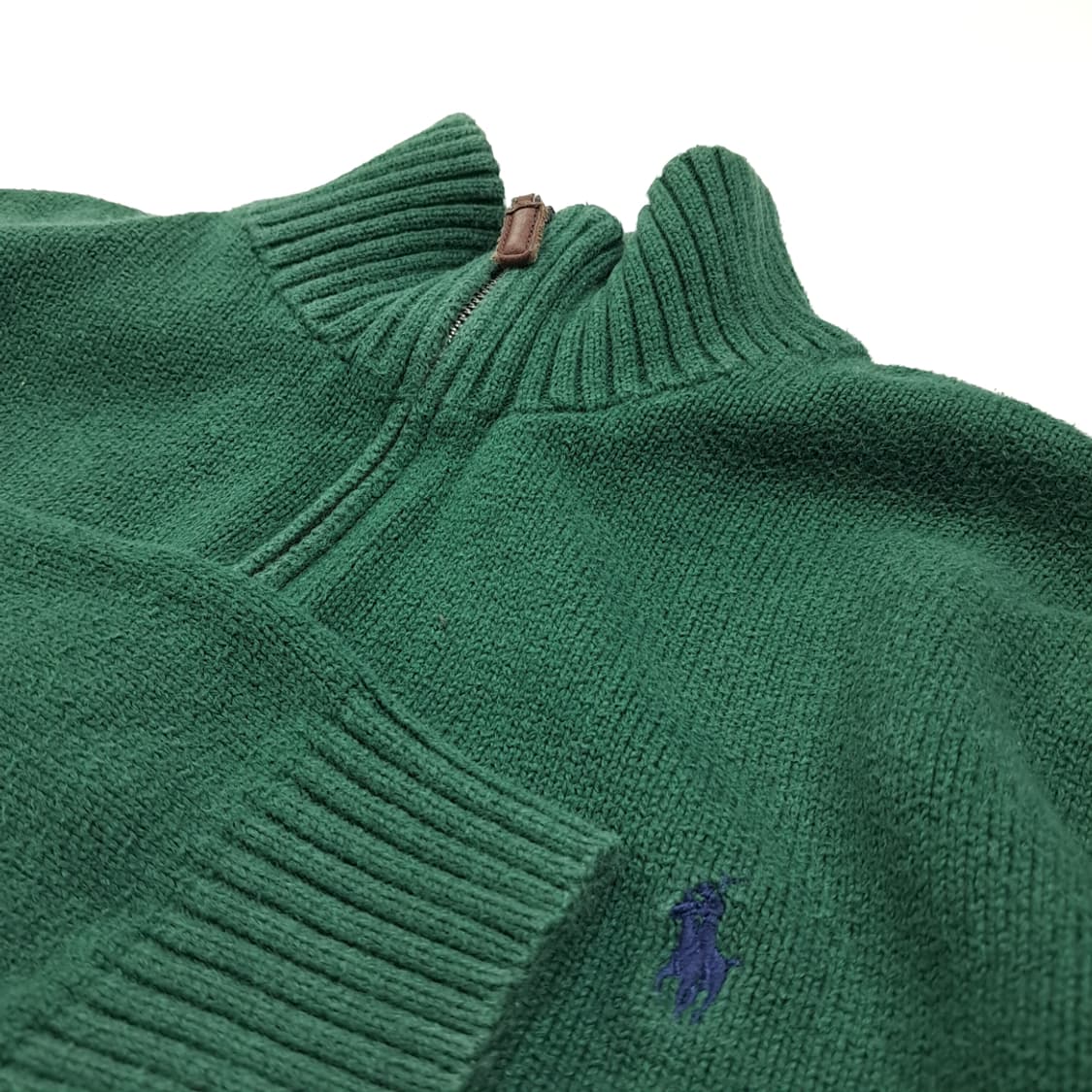 CL418 L 폴로 00s 코튼 가죽풀러 헌터그린 하프집업 니트 상품이미지3