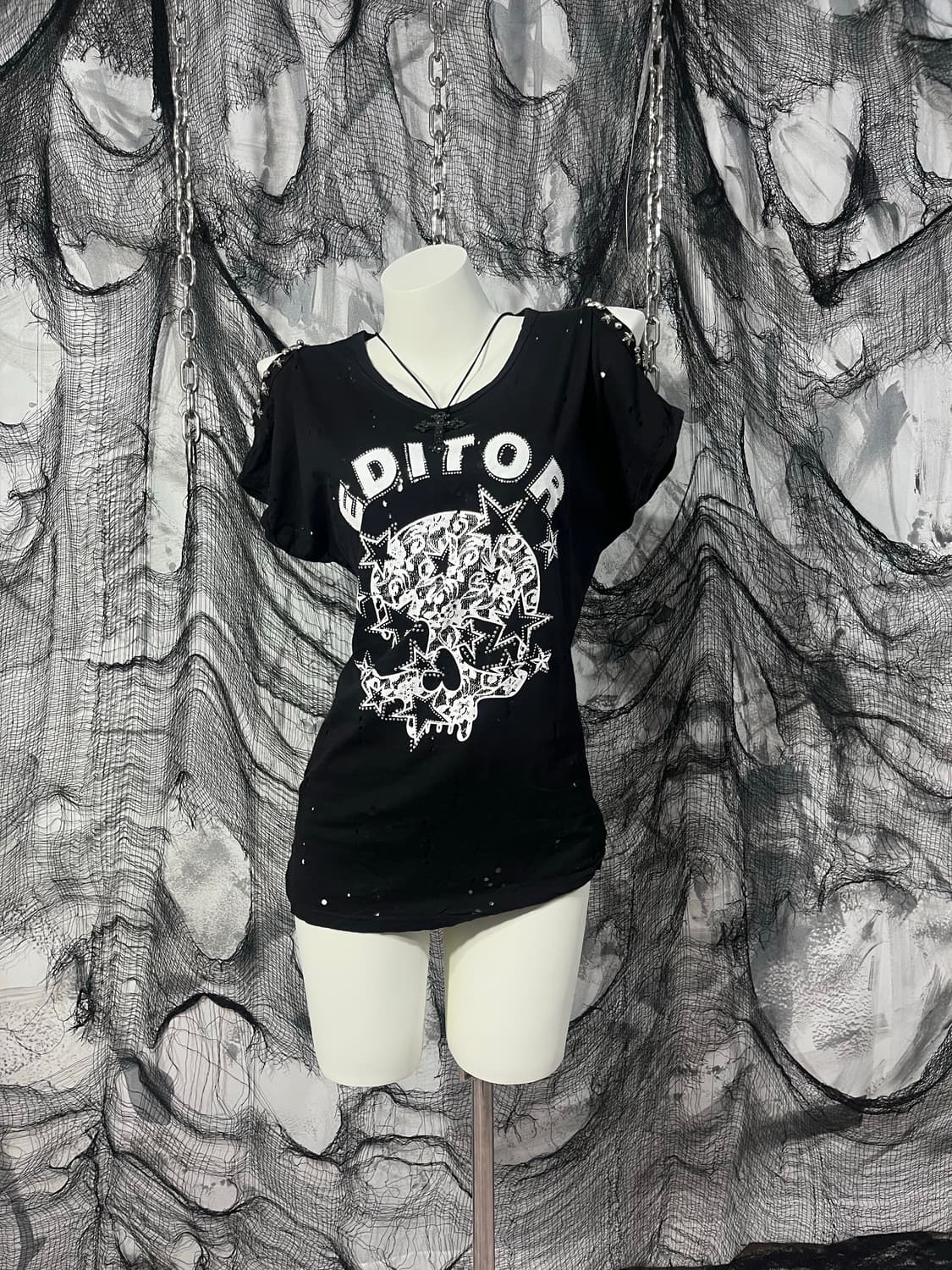 punk hole See-through skull Cubic top 상품이미지3