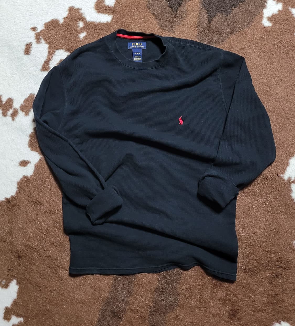 폴로 랄프로렌 남성용 블랙 와플 라운드 긴팔 티셔츠(XL) 상품이미지2