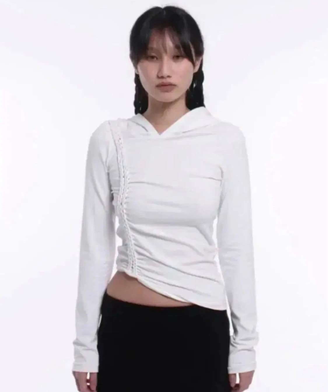 taae 태 후드 셔링 긴팔 티셔츠 상품이미지1