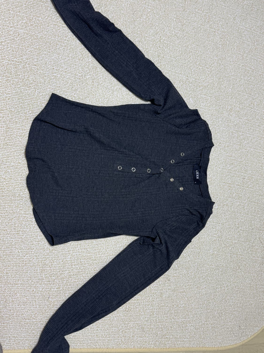 CIDER 차콜 골지 헨리넥 티셔츠 상품이미지1