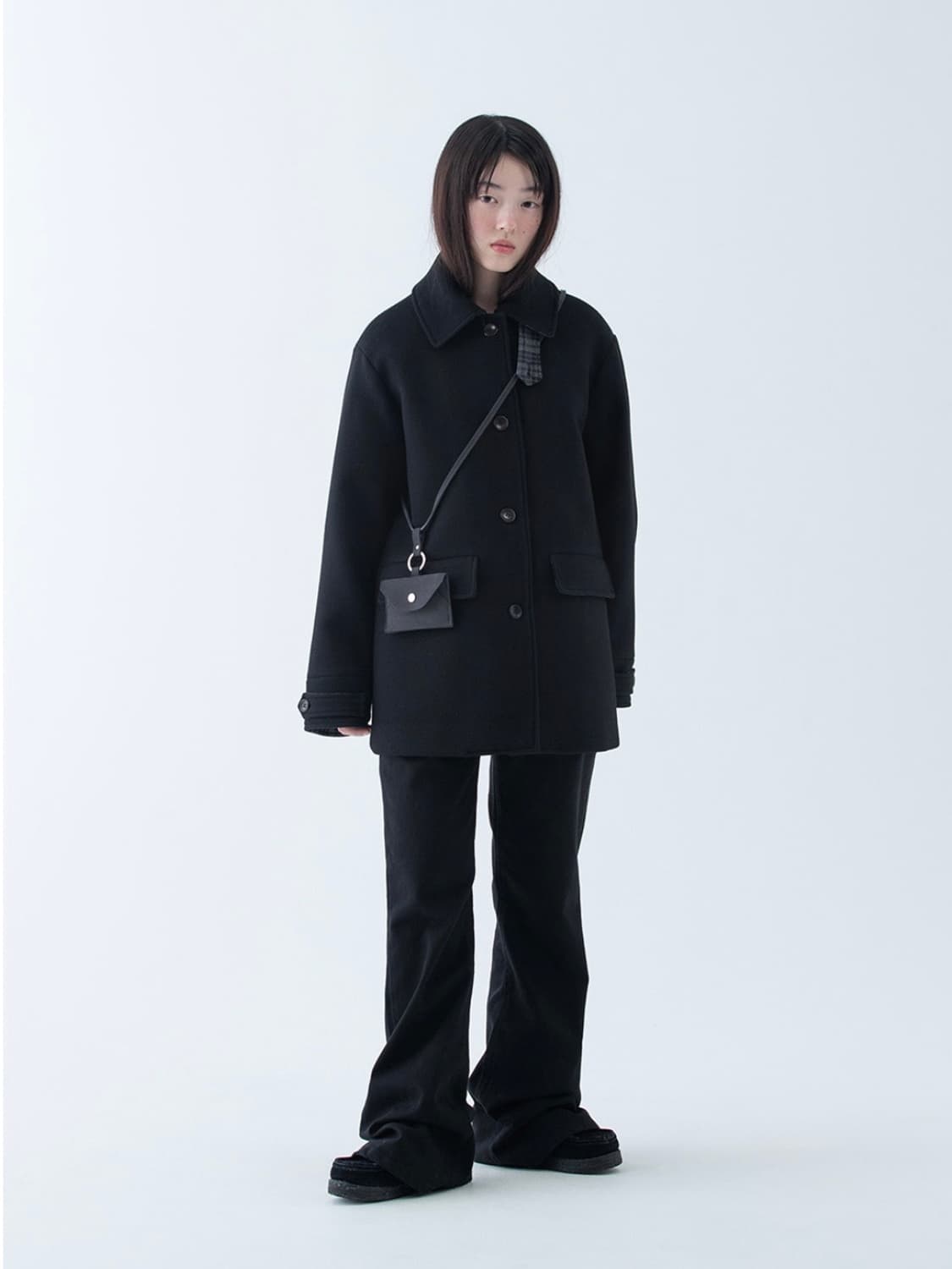 오헤시오 CHECK HALF WOOL COAT, BLACK 상품이미지3