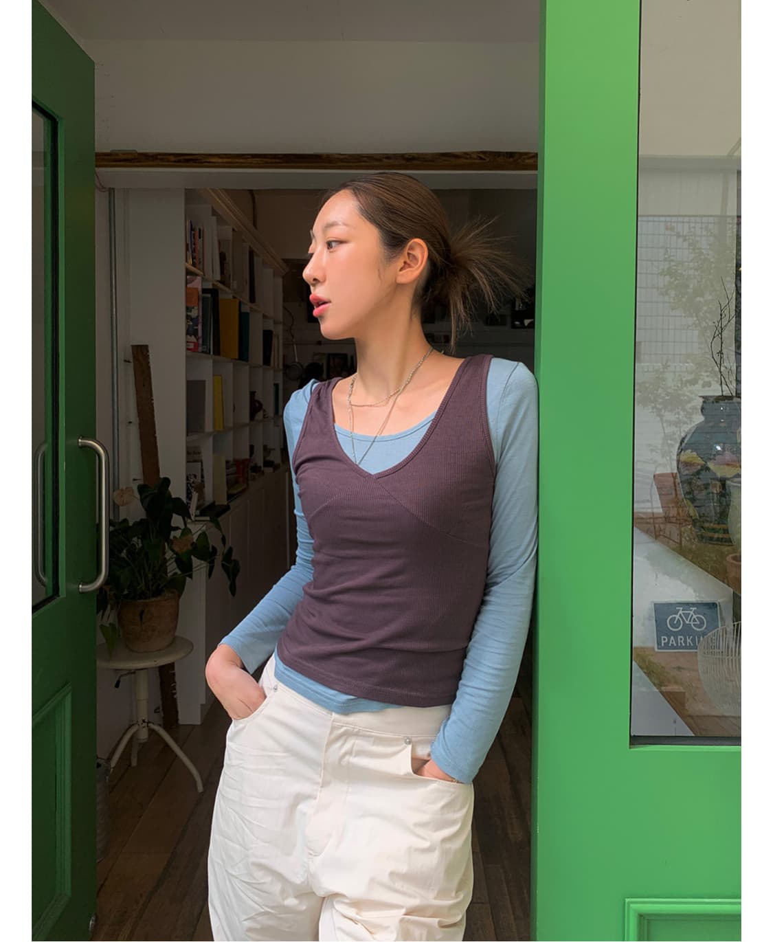 서울베이스드 레이어드 티셔츠 브라운/민트 상품이미지3