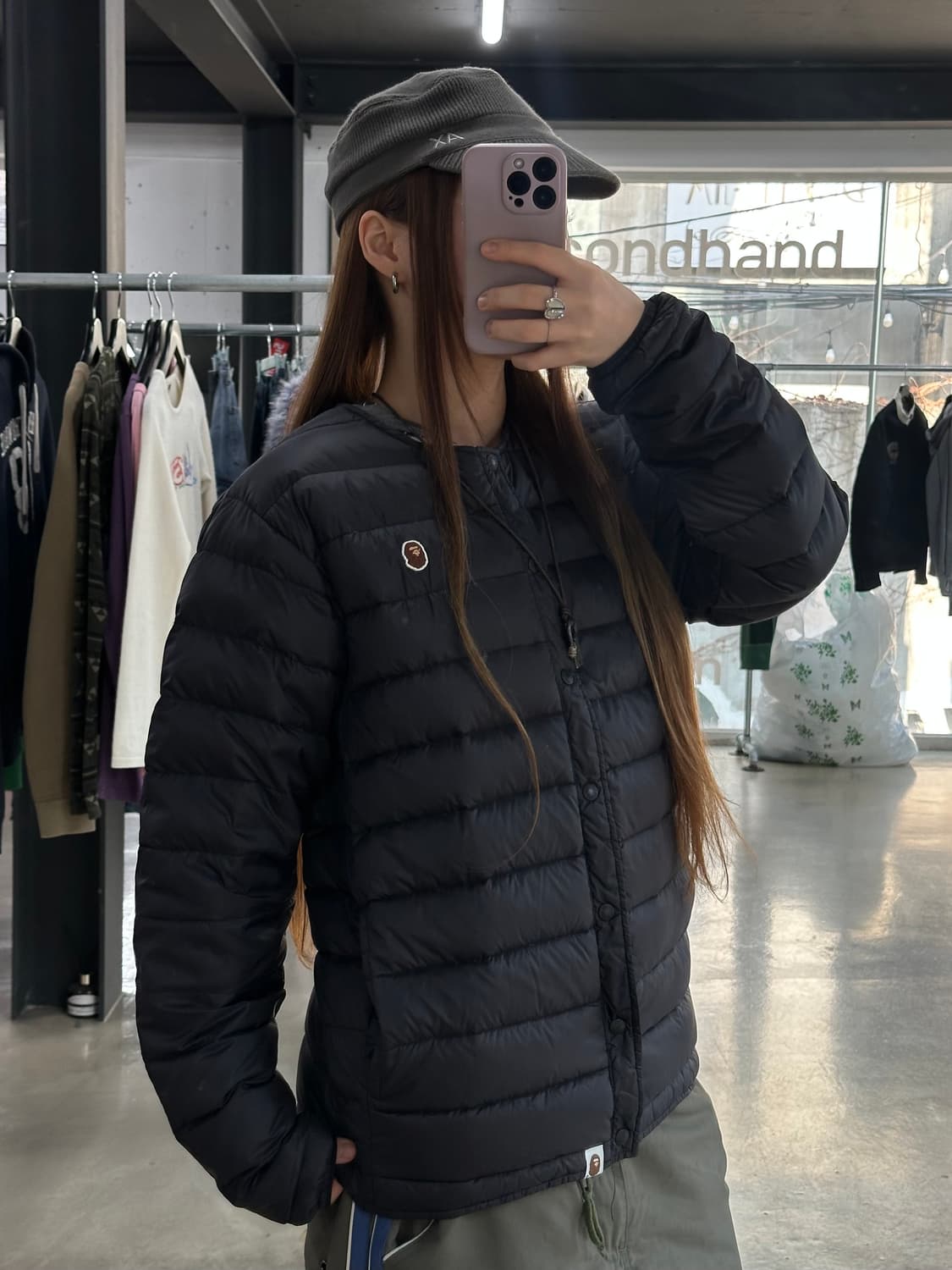 베이프 자수사루 라이트 다운 경량패딩 상품이미지2