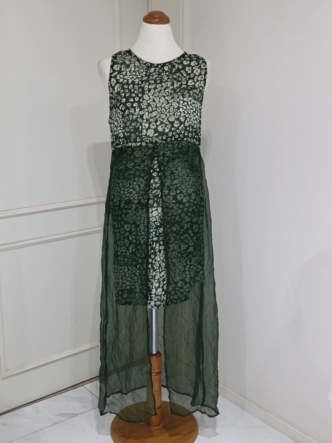 일본빈티지)오리엔탈 에스닉 히피모리걸st 쉬폰 레이어드롱슬리브리스원피스 상품이미지5