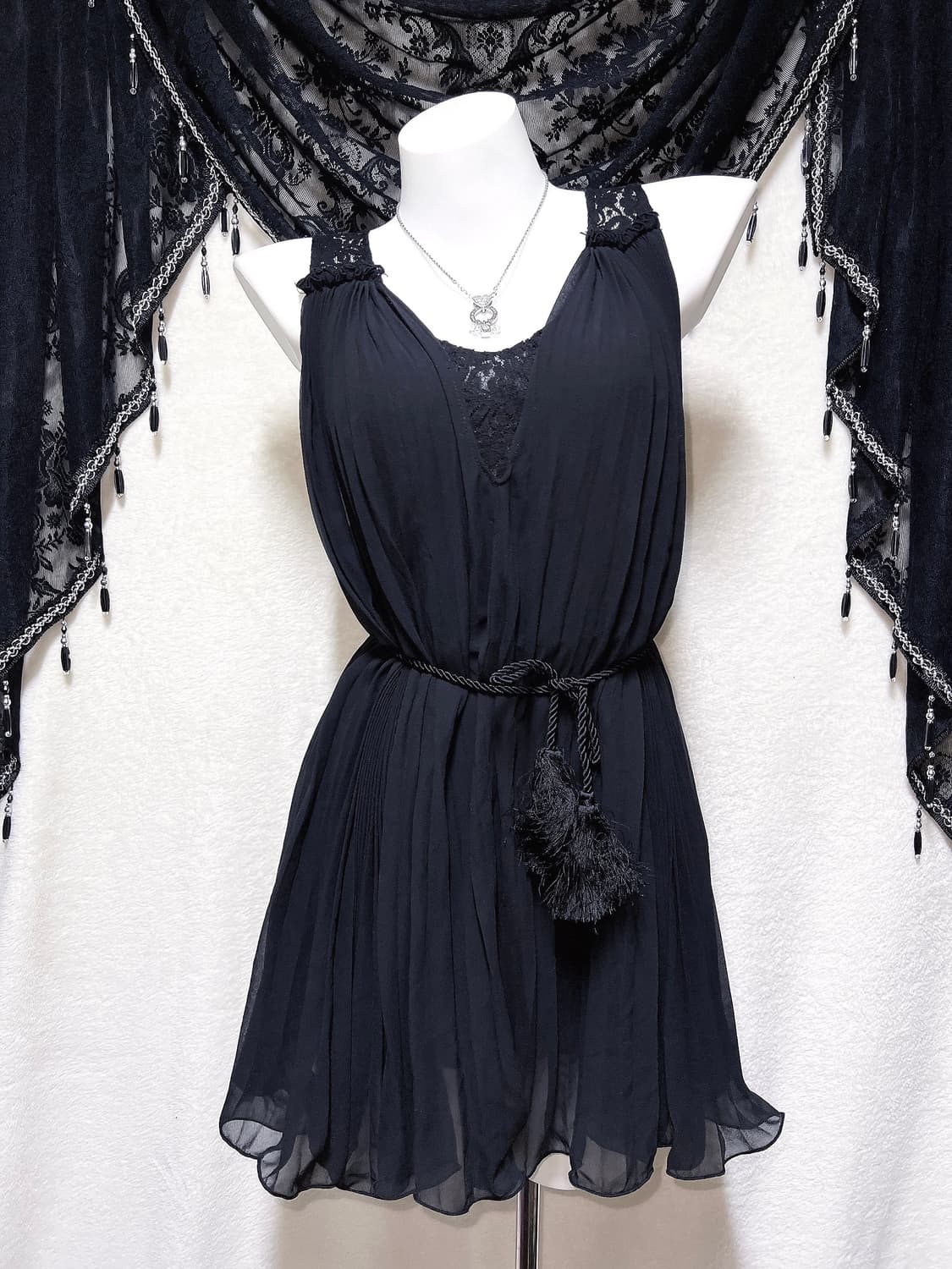 로맨틱고딕 고스펑크 블랙 레이스 쉬폰원피스 드레스 아카이브 핀터 페어리 상품이미지1