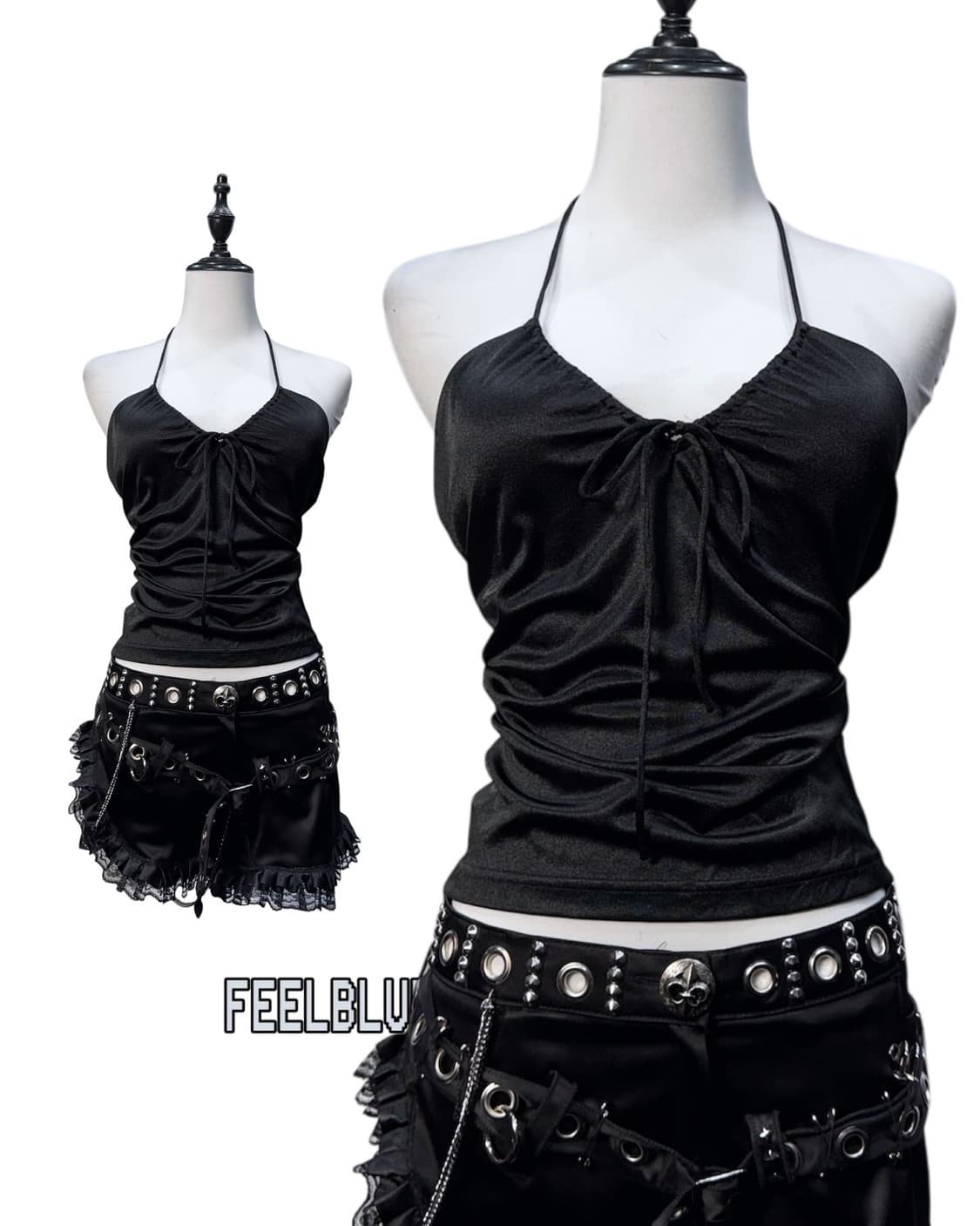 Halter Slip Top & Fur Velvet Coat (2pcs) 상품이미지8