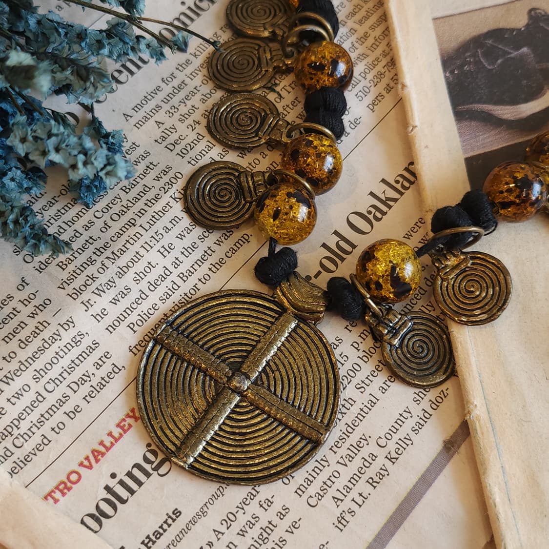 90s 프랑스 빈티지 쥬얼리 엠버 썬셋 엔티크 에스닉 목걸이 상품이미지3