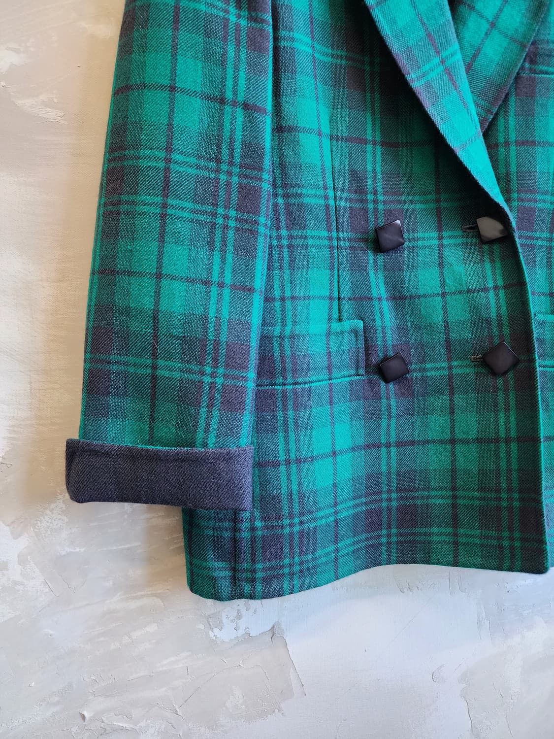 일본빈티지 울 체크 그린 자켓  상품이미지3