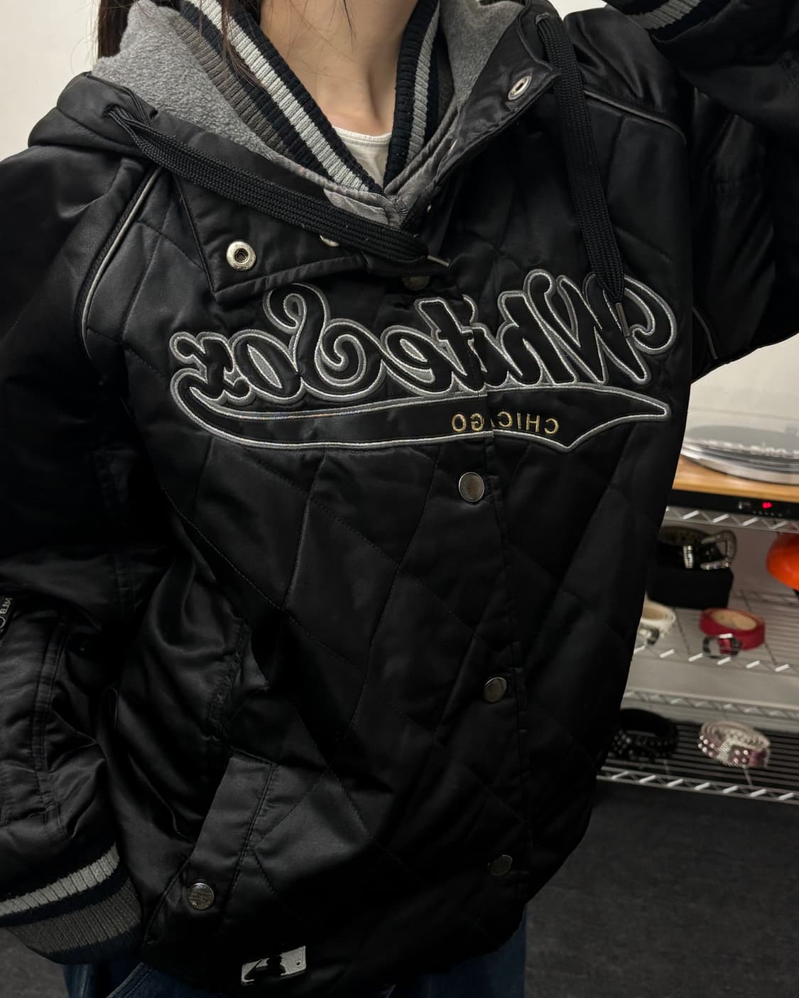 MLB 00s 시카고 화이트삭스 퀼팅 점퍼 블랙 상품이미지2