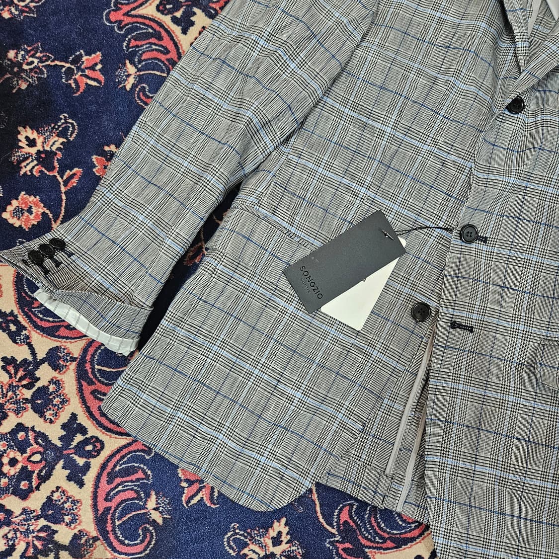  (새상품)송지오옴므 레이온 린넨 혼방 체크 3버튼 블레이져 자켓 상품이미지3