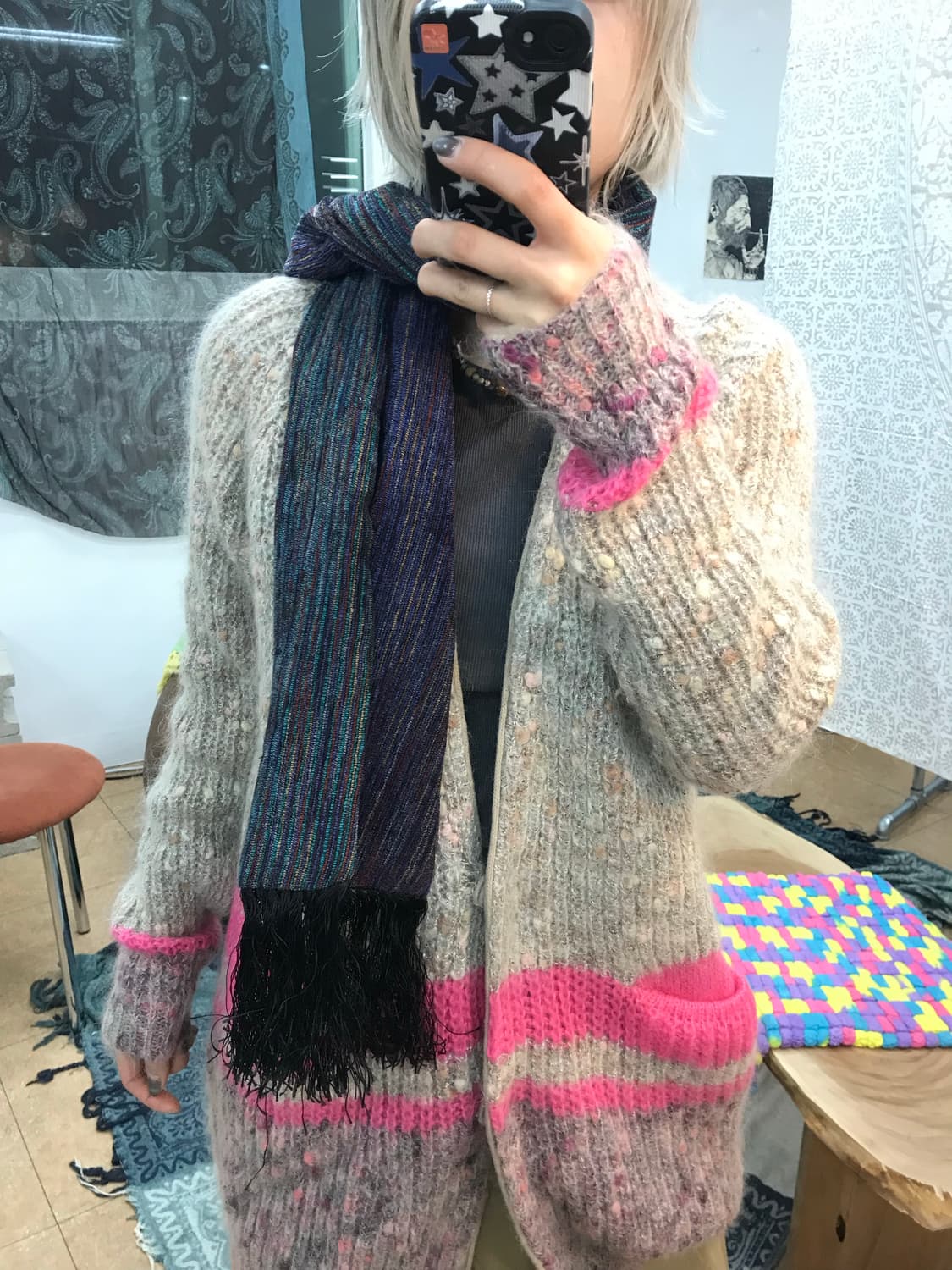 빈티지 스트라이프 퍼플 목도리 머플러 상품이미지1