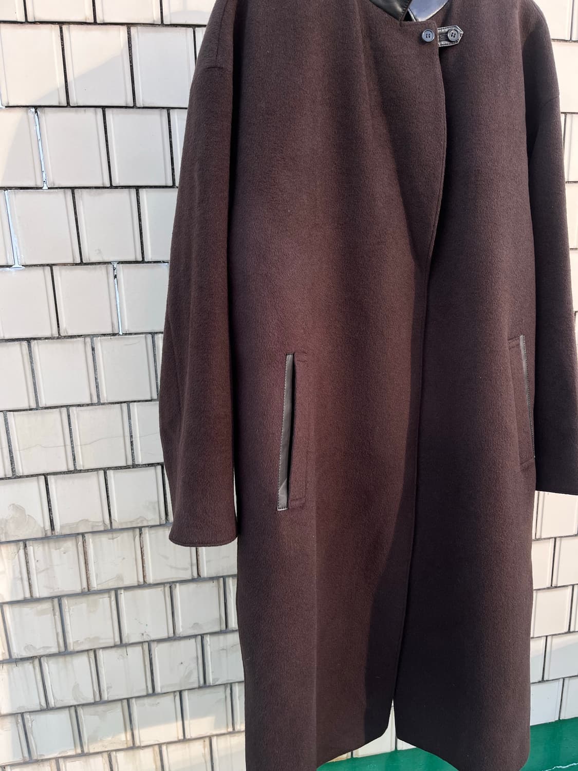 KIYOKO TAKASE 레더 카라 브라운 발마칸 코트 상품이미지5