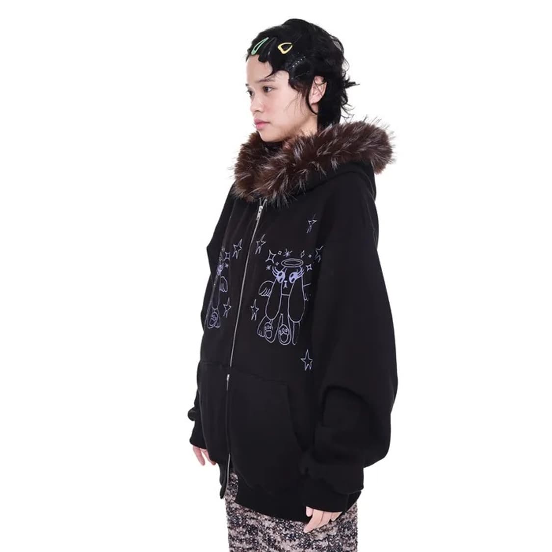 유쓰배쓰 오버핏 퍼 후드집업 상품이미지1