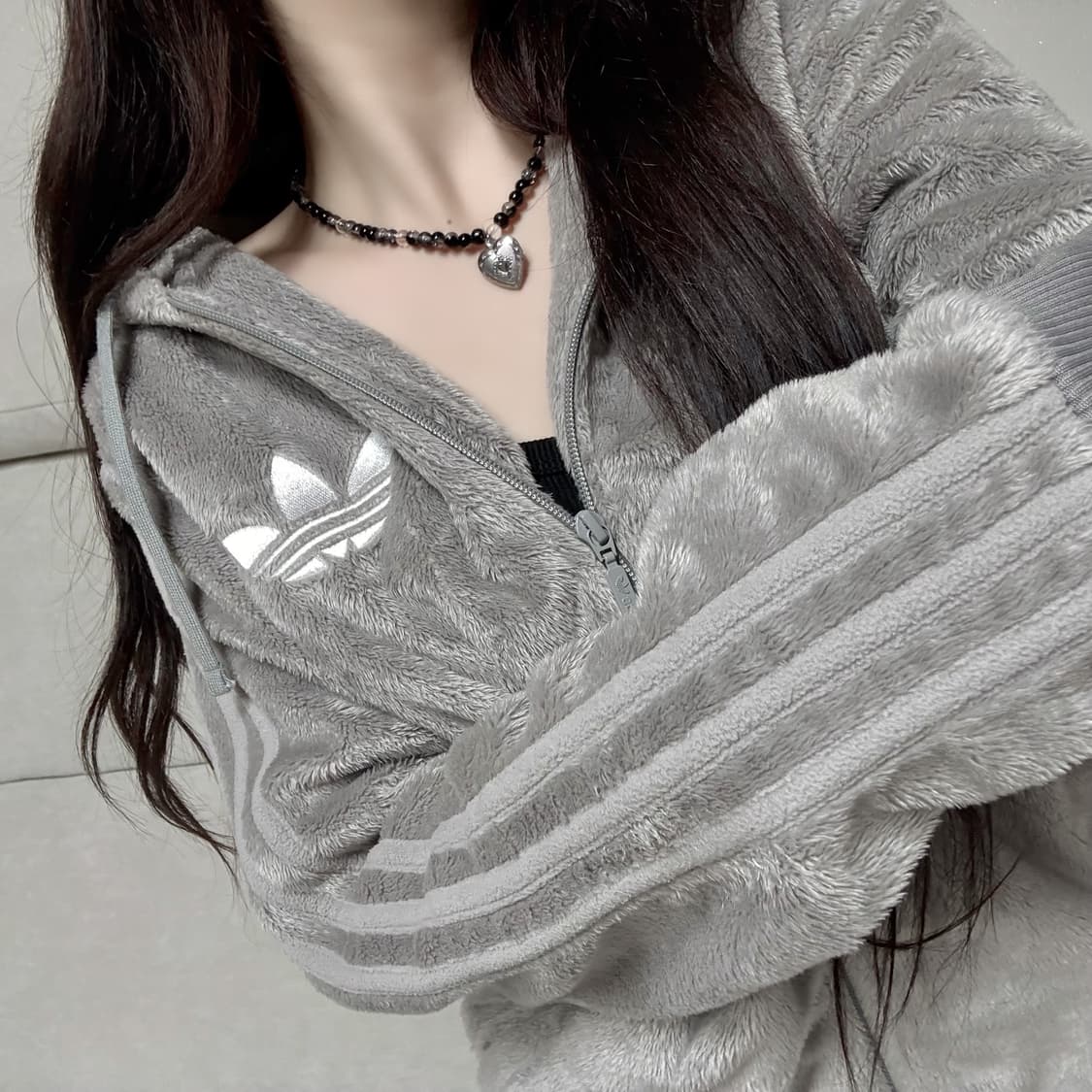 아디다스 그레이 쉐르파 대장 후드집업 상품이미지1