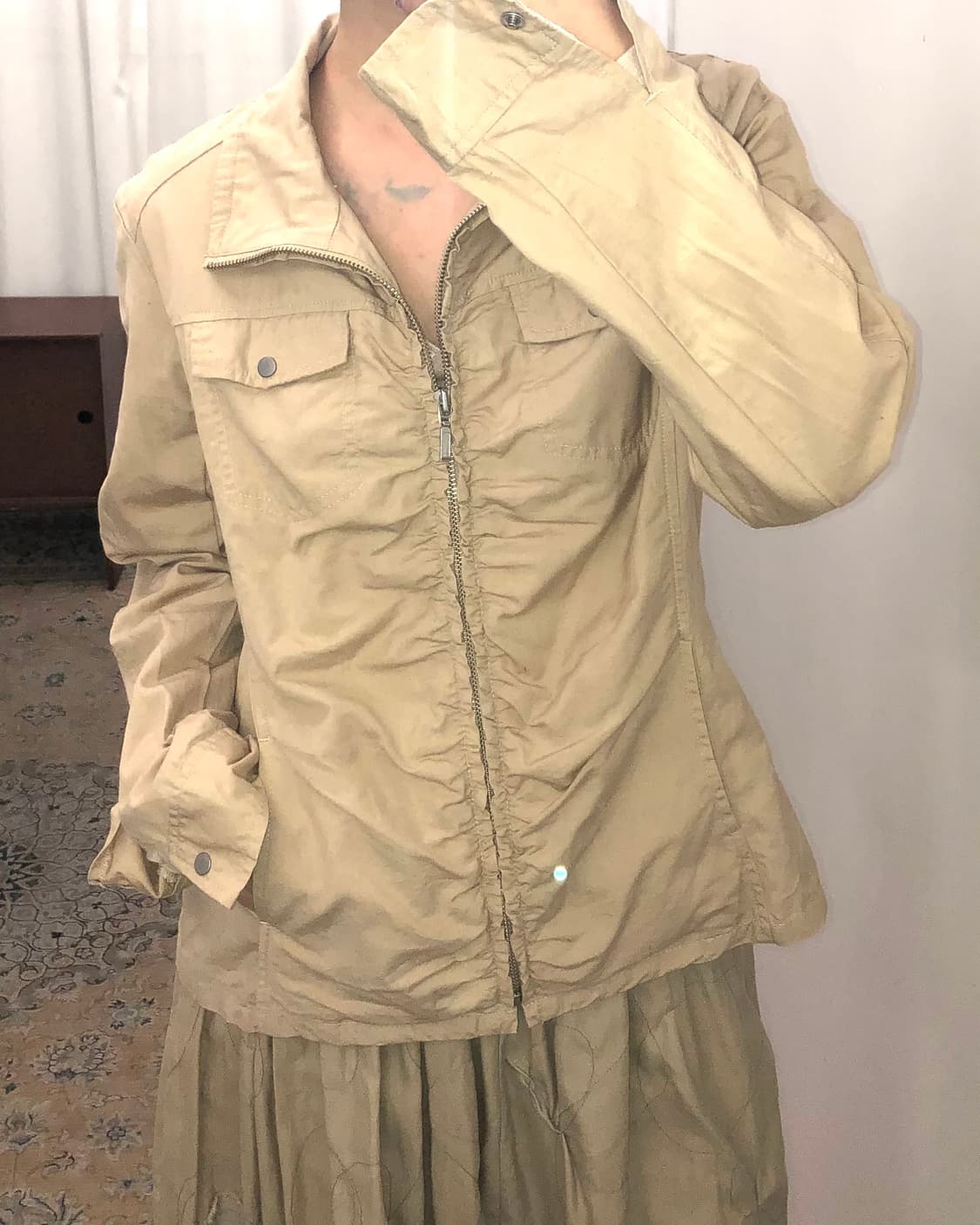 베이지 셔링 하이넥 자켓 상품이미지2