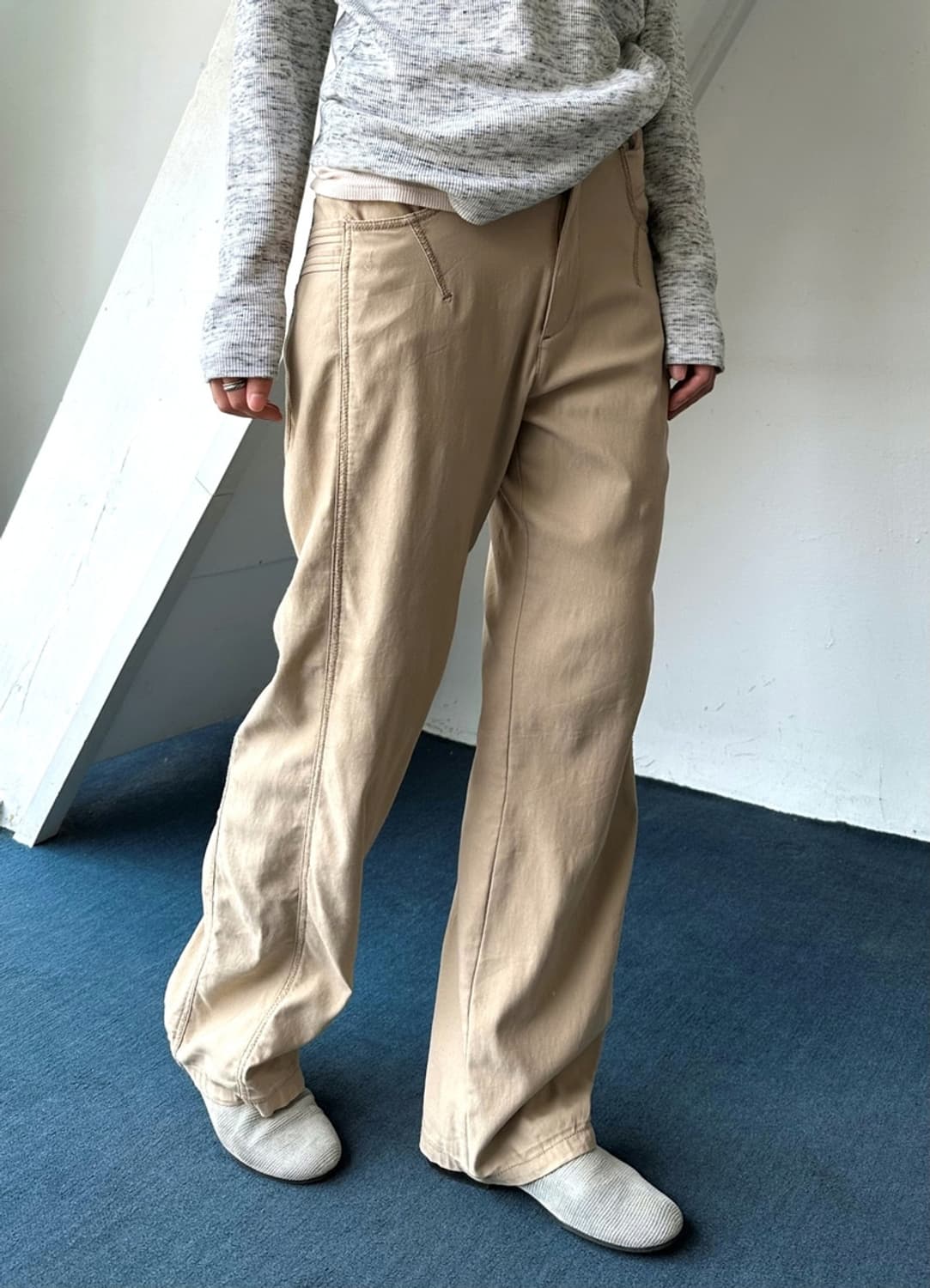 PU blended stretched panel pants 상품이미지1