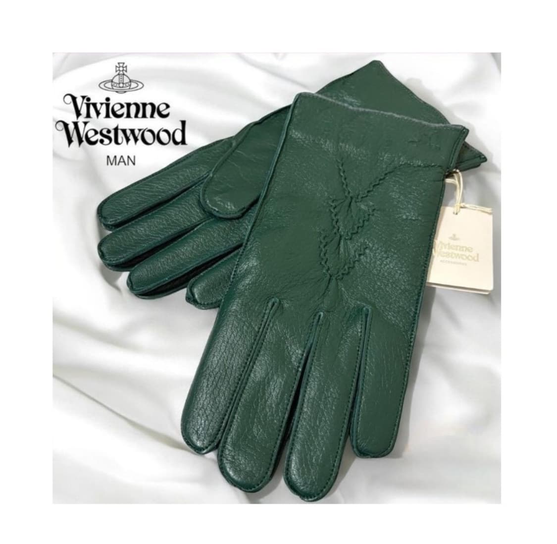 비비안웨스트우드 남성용 V 스티치 가죽 장갑 다크 그린 (새상품) 상품이미지1
