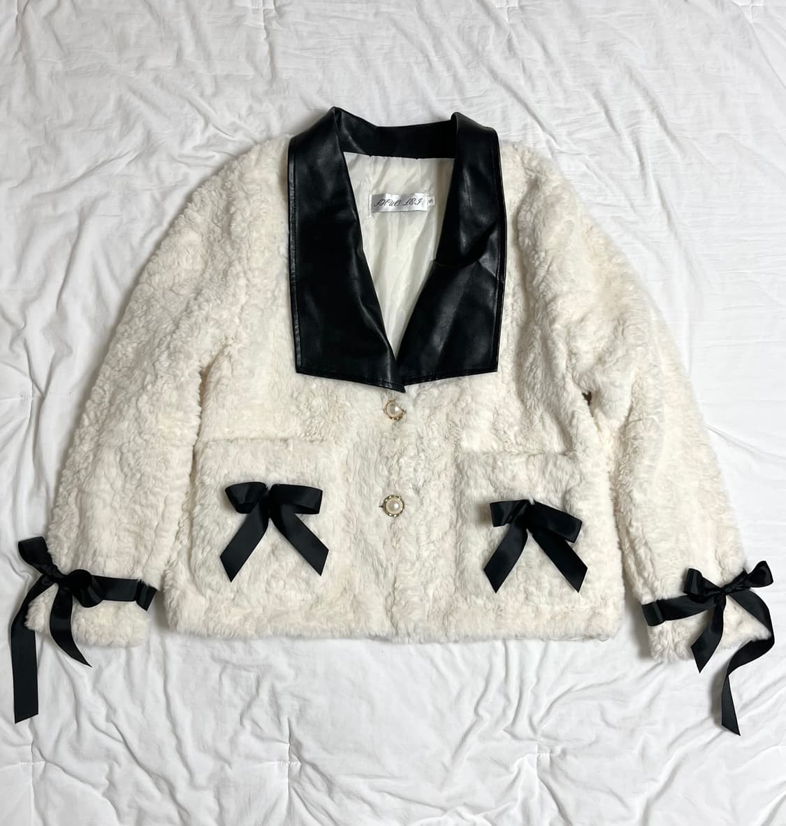 빈티지 아이보리 리본 퍼 자켓 상품이미지2