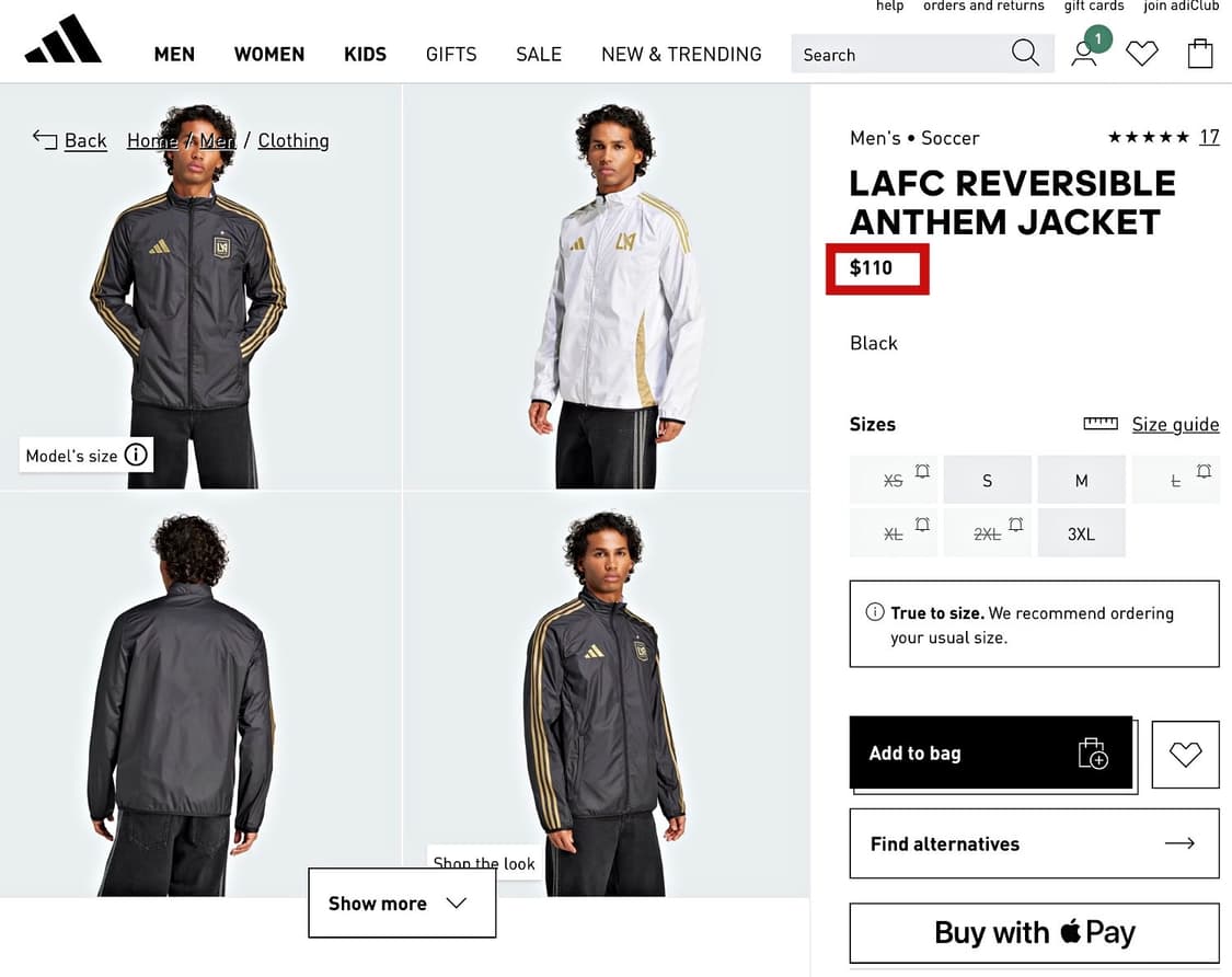 아디다스 LAFC 리버시블 앤섬 자켓 블랙 - US 사이즈 팝니다. 상품이미지3