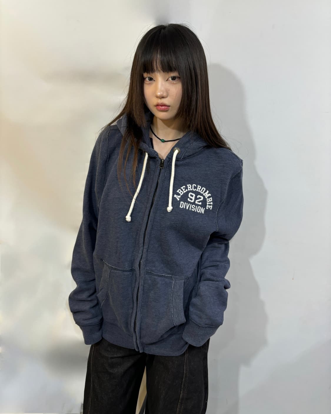 90s Abercrombie 네이비 블루 집업 후드 상품이미지1