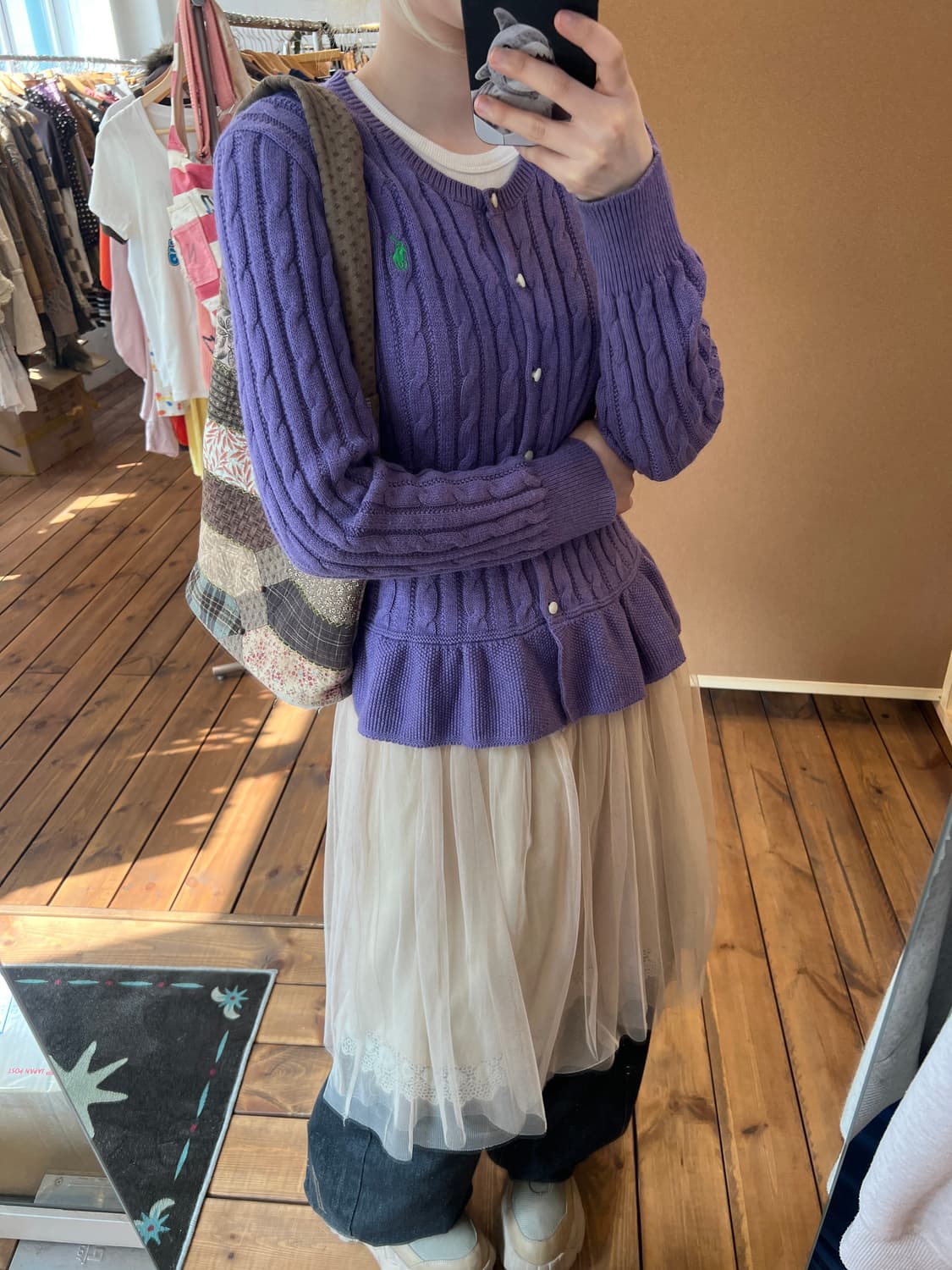 폴로 퍼플 꽈배기 프릴 니트 가디건 상품이미지4