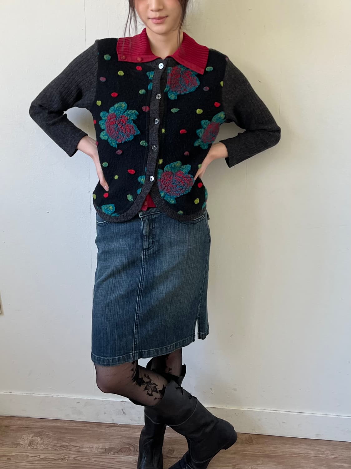 WiNDEL 플라워 아트 스웨터 가디건 상품이미지4