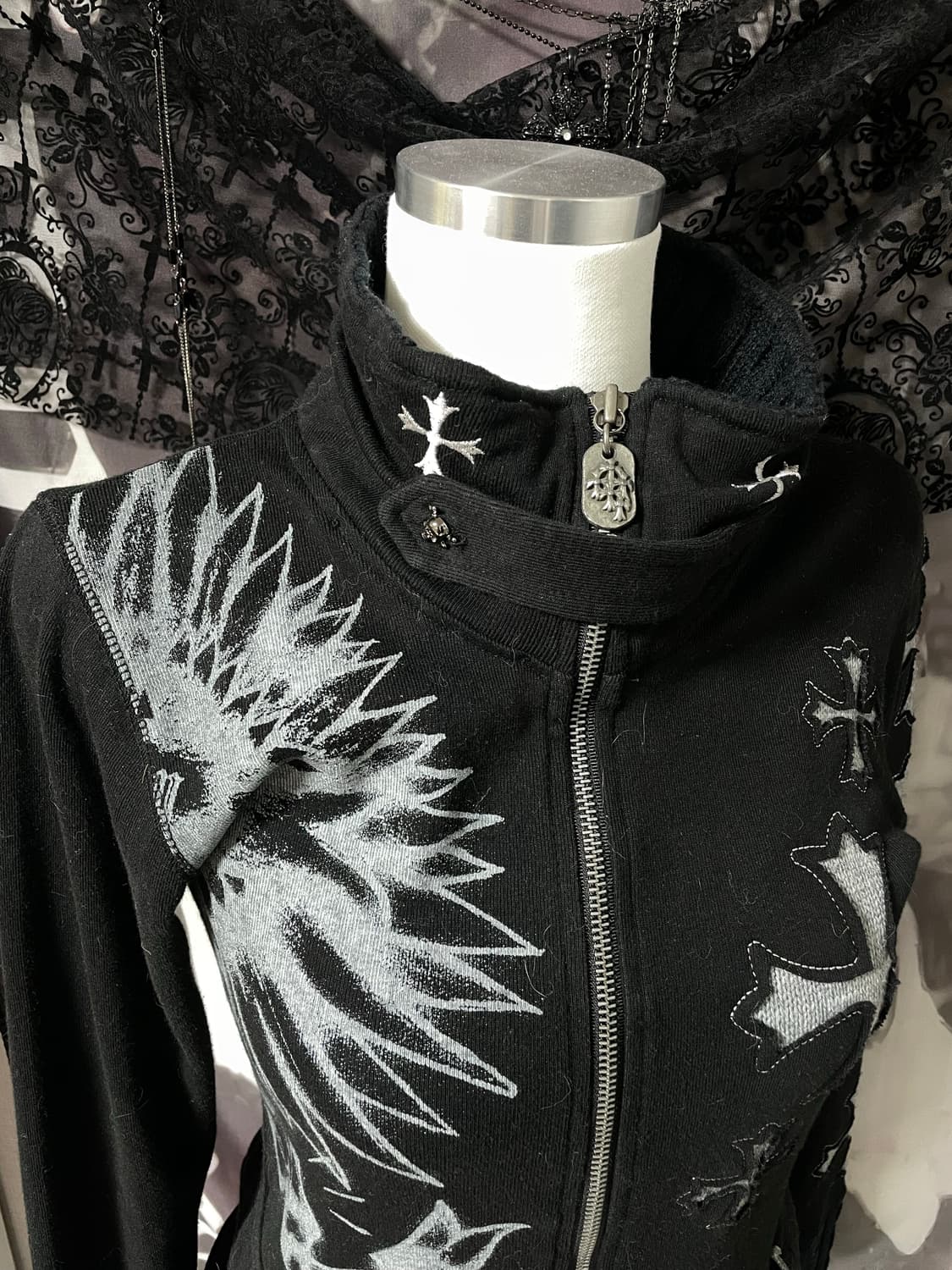 Vkei 00s Glitz 글리츠고스크로스십자가하이넥크롬깔투웨이니트집업 상품이미지3