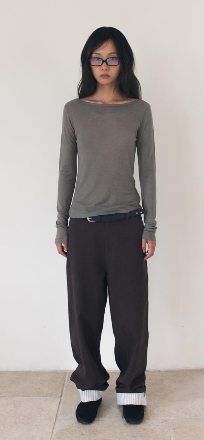 온스카 WIDE CUFFS COTTON PANTS 브라운 1사이즈 상품이미지1