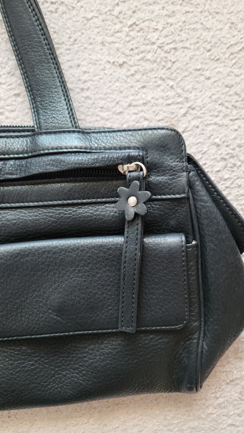 일본빈티지 아시야마티 블랙 가죽 토트백 상품이미지3