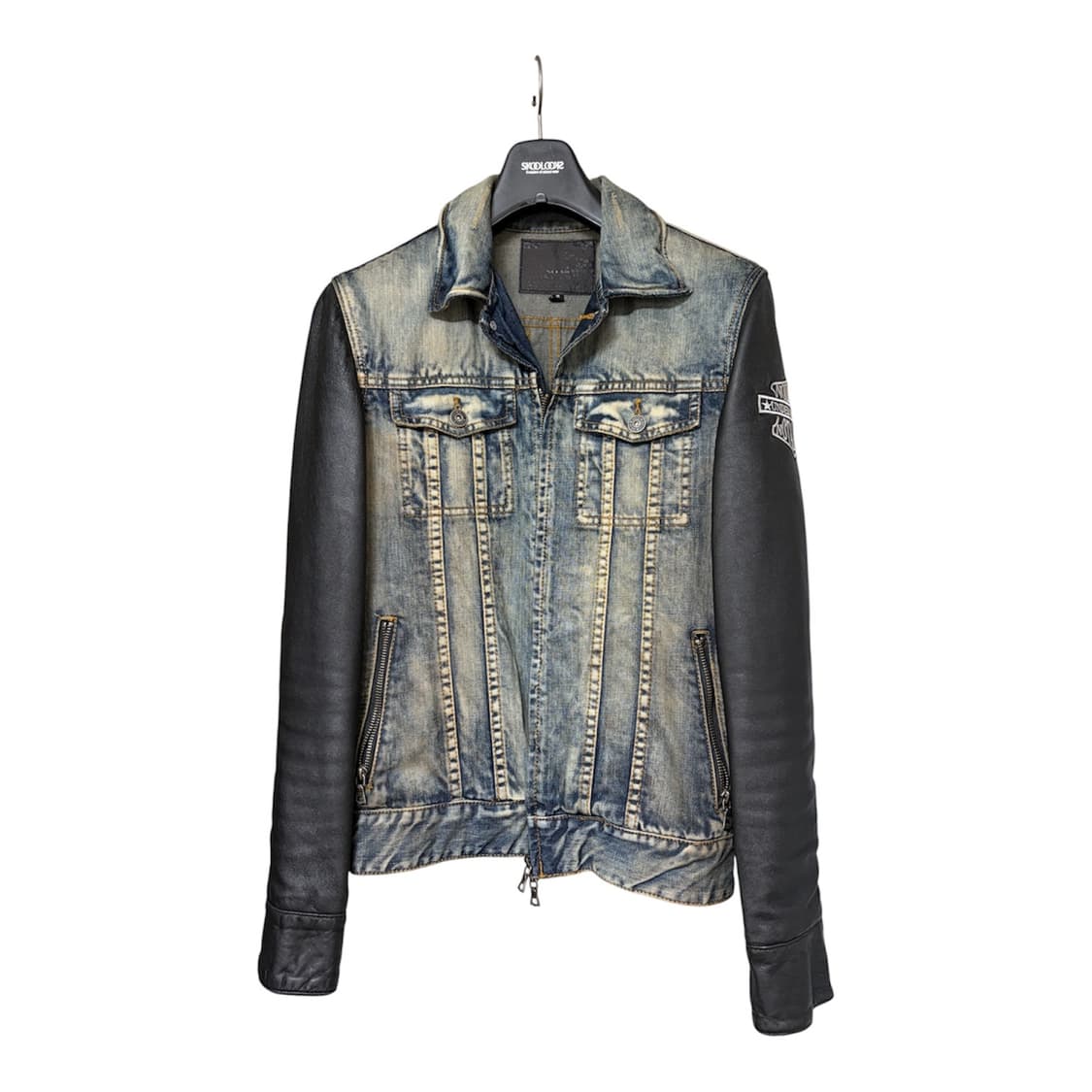no id leather arm denim jacket 상품이미지1