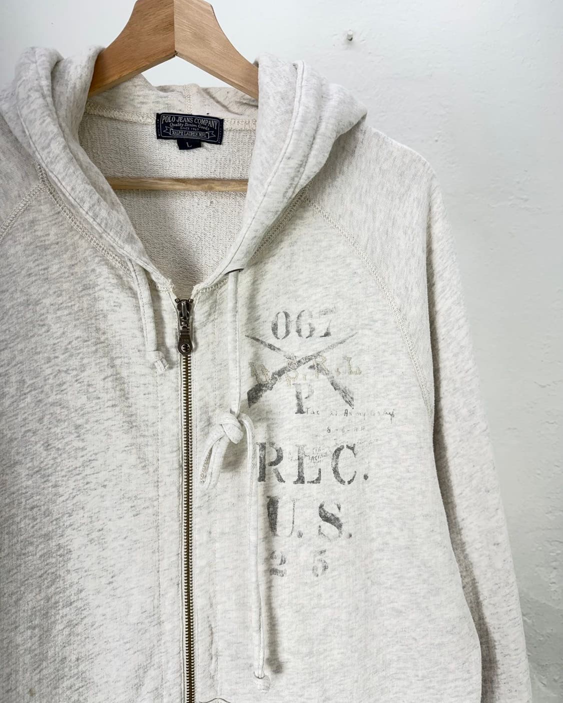 폴로 진스 오트밀 헤더 스컬 후디 스웨트 풀집업 상품이미지3