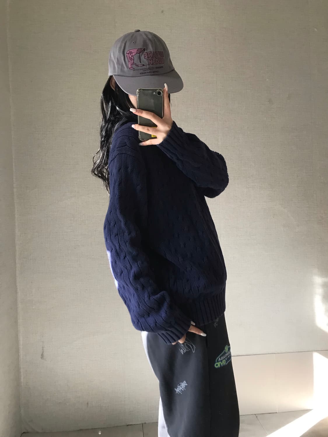 폴로 네이비 오버핏 케이블 니트 상품이미지5