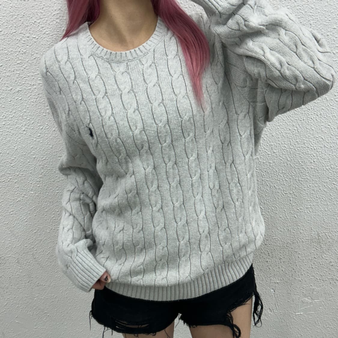 폴로 랄프로렌 네이비포니 백멜란지 꽈배기 니트 XL 상품이미지1