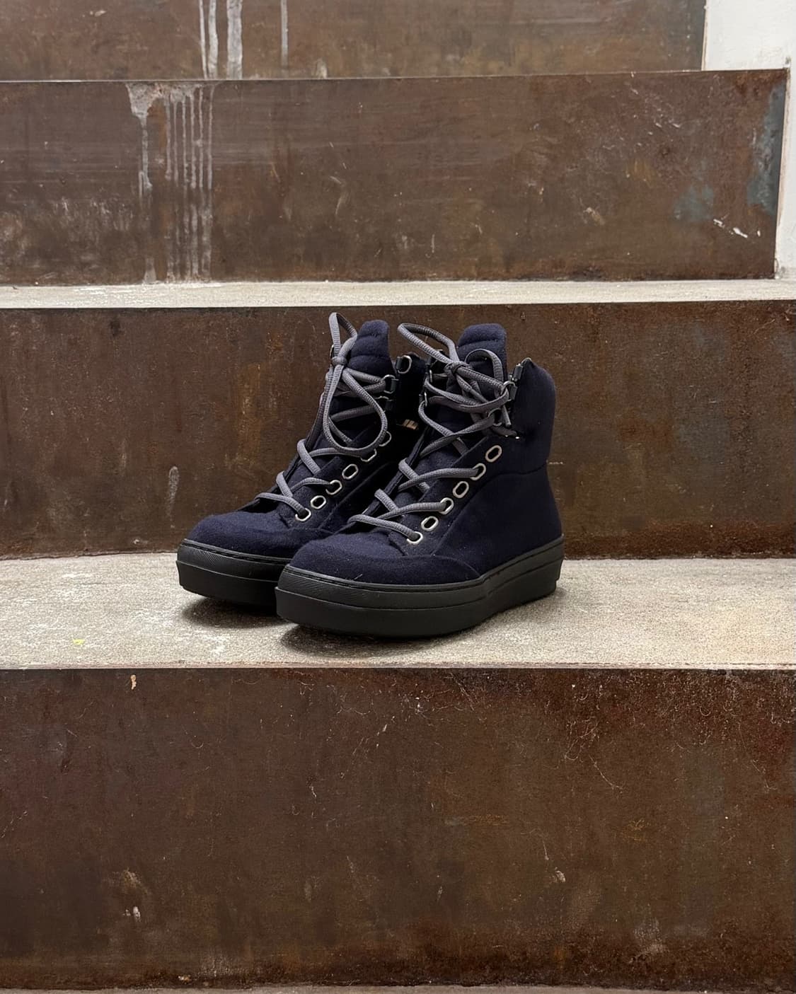 질샌더 네이비 펠트 레이스업 숏 부츠 상품이미지1