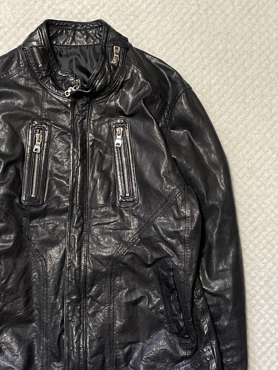 [48] 이테리 웨스턴 무드 램스킨 양가죽 절개 레더 자켓 상품이미지3