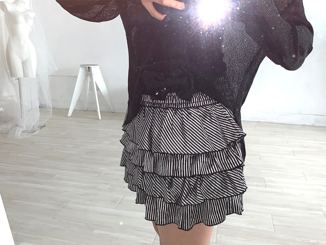 Striped satin tiered mini skirt + ribbon 상품이미지2