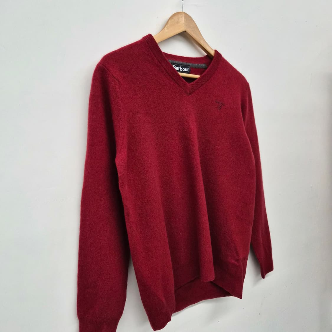 바버 V넥 니트 스웨터 버건디 남녀공용 L 상품이미지2