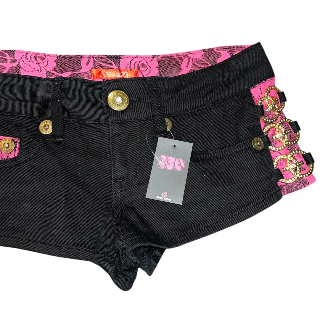 w.a.z.p 핑크 레이스 사이드 링 숏 팬츠 갸루y2k펑크 상품이미지2