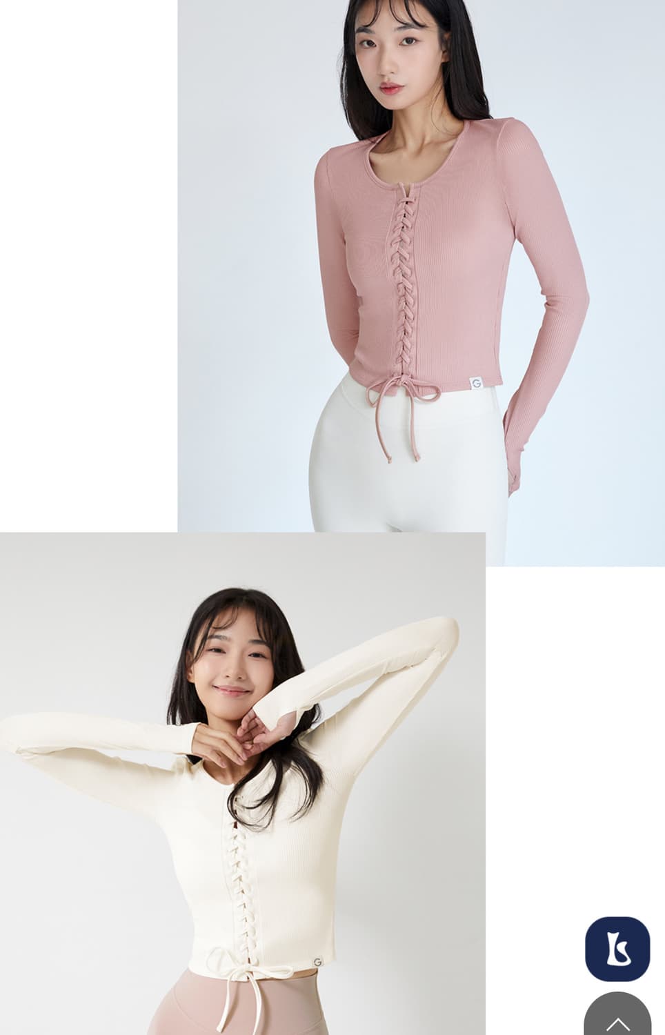 44 마른55 미개봉 새상품 그란데라인 골지 리본 크롭 탑 긴팔 티셔츠 상품이미지2